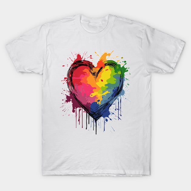 Paint Splatter Rainbow Heart T-Shirt by WarFX Designs